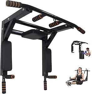 Wall Mounted Pull Up Bar Chin Up bar Multifunctional Dip Station for Indoor Home Gym Workout, Power Tower Set Training Equipment Fitness Dip Stand Supports to 440 Lbs