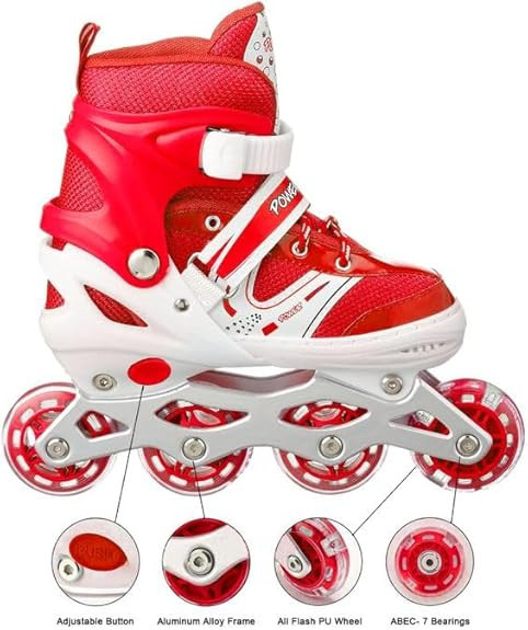 Adjustable Roller Skate Shoes – 4 Wheels, Size L (34-38), Multicolor