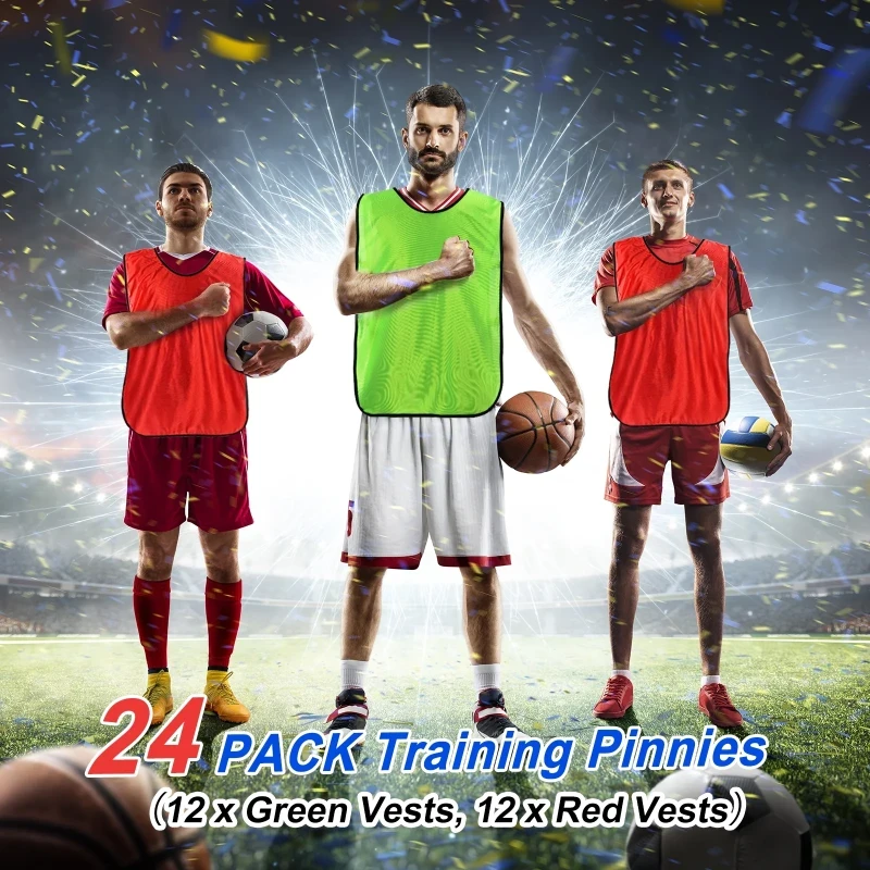 12 PCS Scrimmage Training Vest – Soccer Pennies Jersey Set (Green & Red, Free Size)Team Pinnies Youth Football Practice Jerseys,