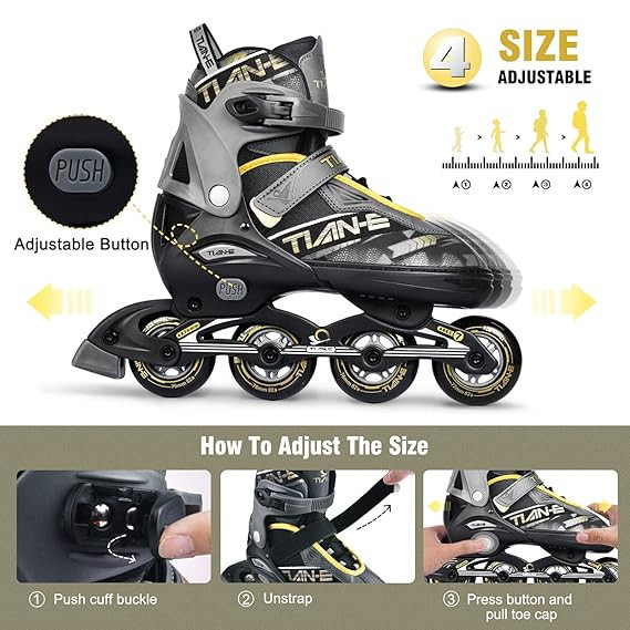 TIAN-E TE-781 Inline Roller Skate Shoes – Black & Golden, Size L (39-42)