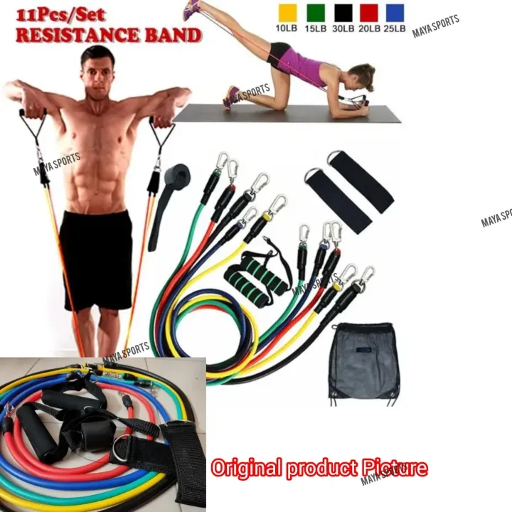 11 Pcs Resistance Bands set, Stackable Exercise Bands with Handles, Door Ankle, Ankle Straps and Carrying Bag, Workout Bands for Muscle Building, Physical Therapy, Yoga and Pilates