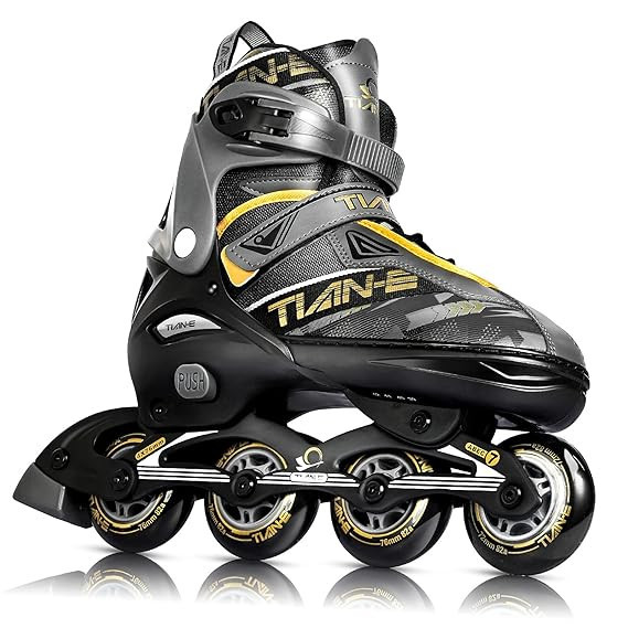 TIAN-E TE-781 Inline Roller Skate Shoes – Black & Golden, Size M (34-38)
